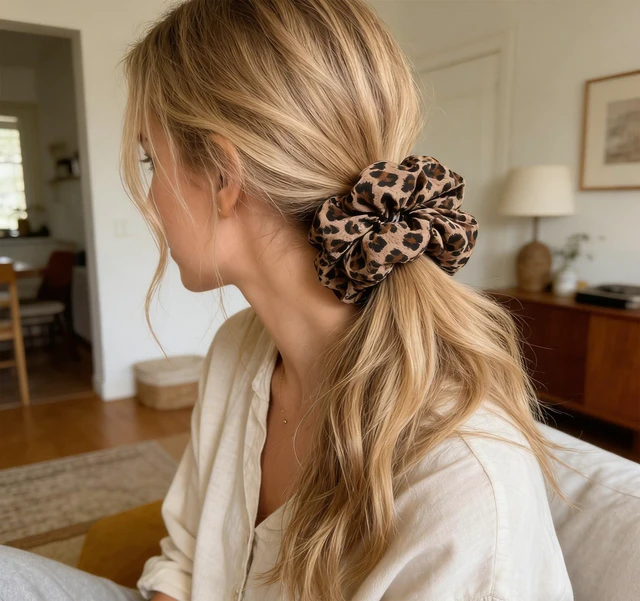 Alt view image 2 of 7 - 2Pcs Leopard Print-Scrunchies - Women Fashion Large Cheetah-Satin Hair Ties | Scrunchies for Women,Leopard Print Hair Ties for Women,Elastic Hair Ties for Ponytails,Daily Styling and Hair Accessories
