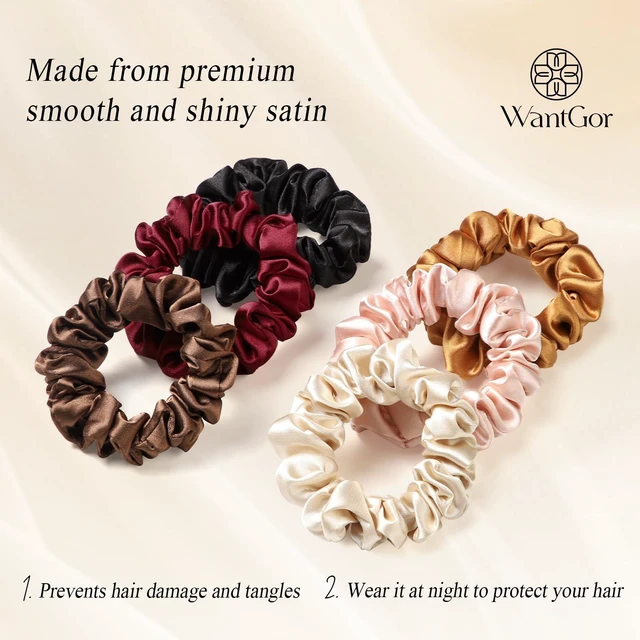 Alt view image 3 of 7 - WantGor Satin Scrunchies for Women, Hair Ties Mulberry Satin Scrunchy | No Damage Elastic Hair Bands Bracelets Hair Accessories