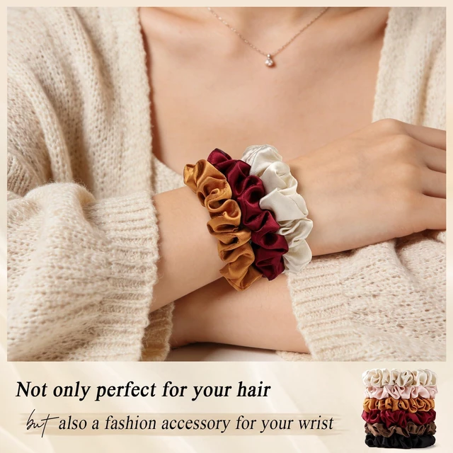 Alt view image 4 of 7 - WantGor Satin Scrunchies for Women, Hair Ties Mulberry Satin Scrunchy | No Damage Elastic Hair Bands Bracelets Hair Accessories