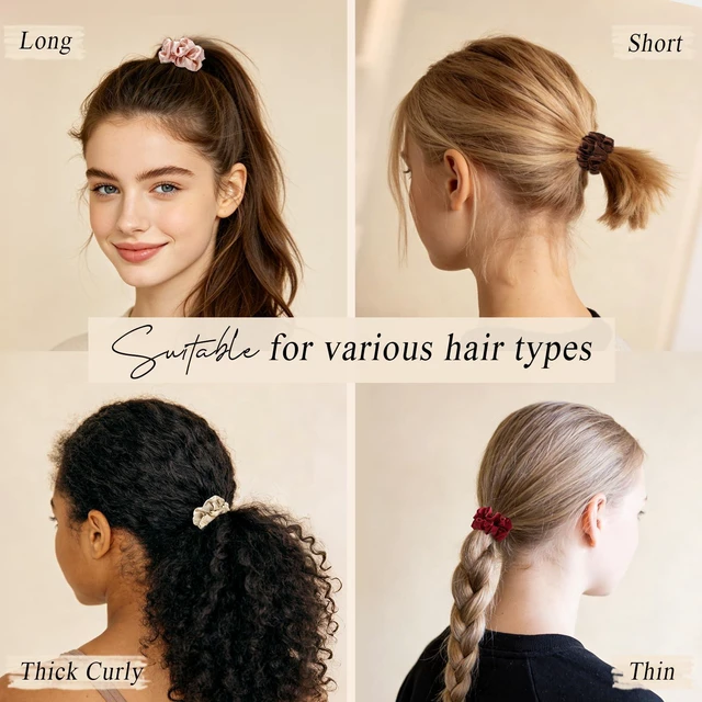 Alt view image 6 of 7 - WantGor Satin Scrunchies for Women, Hair Ties Mulberry Satin Scrunchy | No Damage Elastic Hair Bands Bracelets Hair Accessories