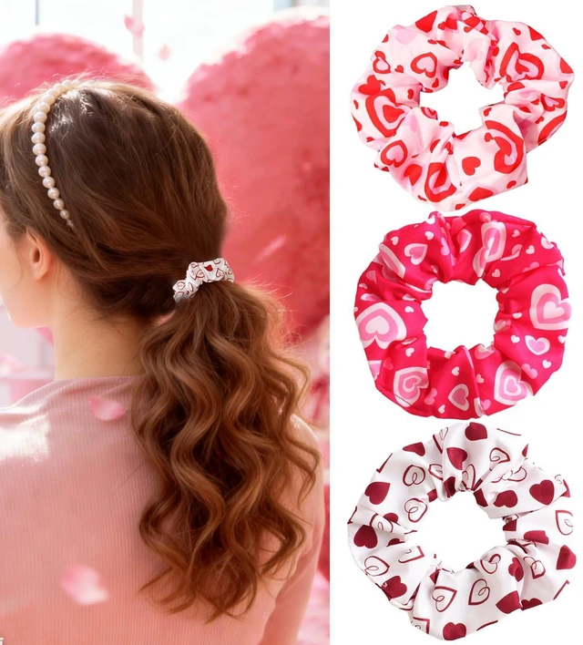 Main image of Kxepoc 3PCS Valentine's Day Hair Tie for Women Hair Decor 3.93 Inch | Heart Lips Small Hair Ties Non Slip Elastics Ponytail Holder Hair Bands Parties Scrunchies