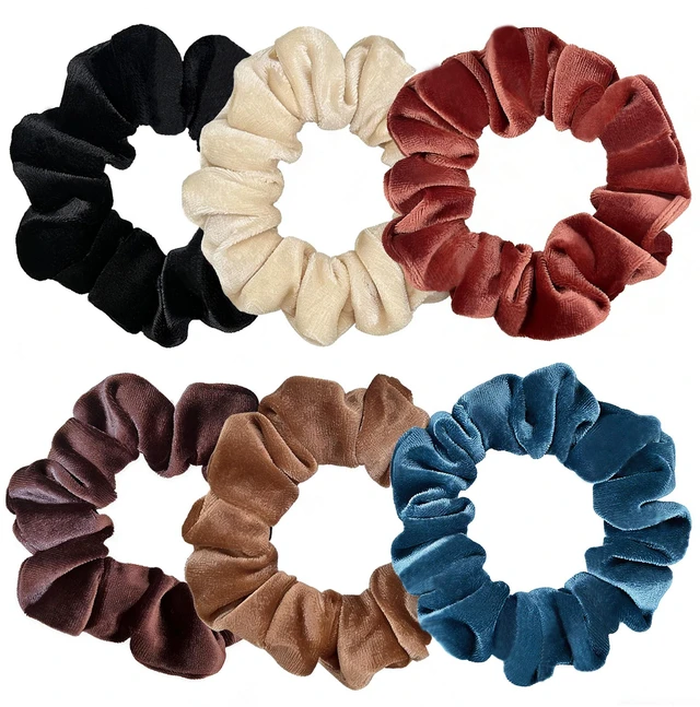 Main image of Mebloblo Velet Scrunchies for Women, 6 Pcs Soft Hair Ties, No-tangling Elastic Scrunchy, Ponytail Holder Hair Accessories, Stretchy Scrunchy Set for Thin & Thick Hair, Classic Hair Bands Set