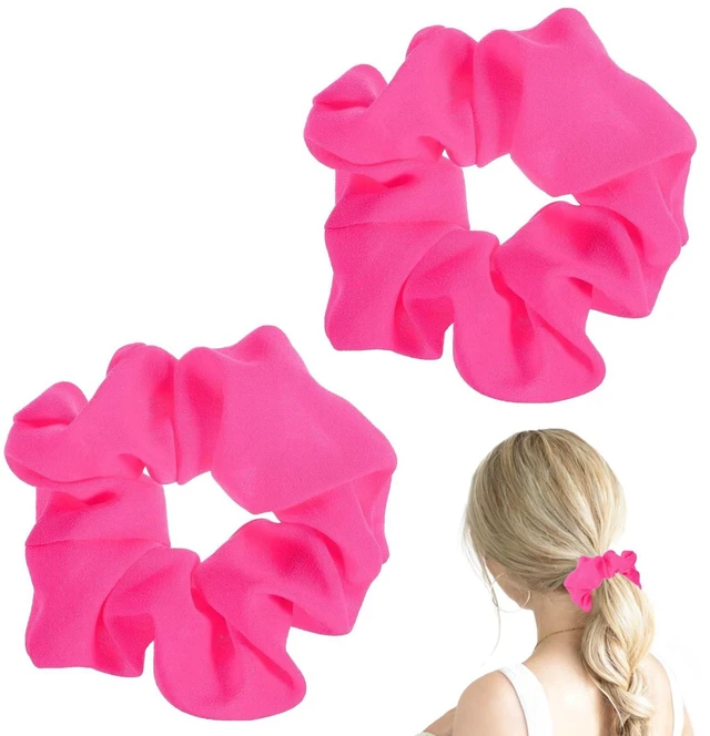 Main image of Hot Pink Scrunchie 2PCS Neon Scrunchie 80s Hair Accessories for Women Girl Solid Colors Elastic Hair Ponytail Holder for Party Outfits Workout Costumes and Ponytail Styling (Pink)