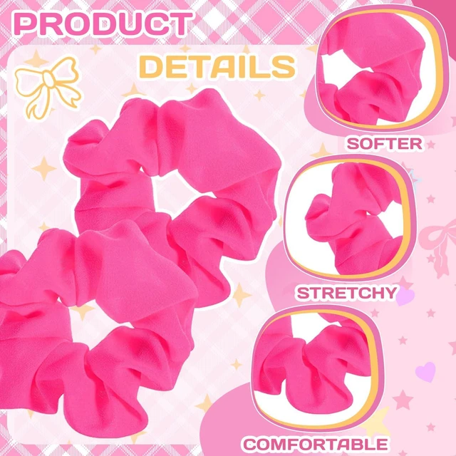 Alt view image 3 of 7 - Hot Pink Scrunchie 2PCS Neon Scrunchie 80s Hair Accessories for Women Girl Solid Colors Elastic Hair Ponytail Holder for Party Outfits Workout Costumes and Ponytail Styling (Pink)