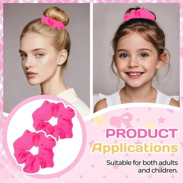Alt view image 6 of 7 - Hot Pink Scrunchie 2PCS Neon Scrunchie 80s Hair Accessories for Women Girl Solid Colors Elastic Hair Ponytail Holder for Party Outfits Workout Costumes and Ponytail Styling (Pink)