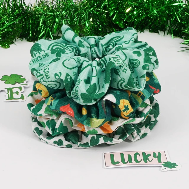 Alt view image 3 of 7 - 4PCS St. Patrick's Day Hair Scrunchies Hair Ties Shamrock Ponytail Holder Hair Band Hair Accessories for Women Girls