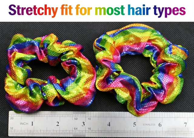 Alt view image 5 of 7 - YOFAN Hair Scrunchies, 2-Pack Rainbow Elastic Bands for Women Girls | Shiny satin fabric, elastic, 4.3" outer diameter, stretchable, for parties, gymnastics, daily wear, gifts