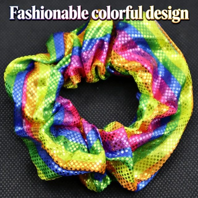 Alt view image 7 of 7 - YOFAN Hair Scrunchies, 2-Pack Rainbow Elastic Bands for Women Girls | Shiny satin fabric, elastic, 4.3" outer diameter, stretchable, for parties, gymnastics, daily wear, gifts