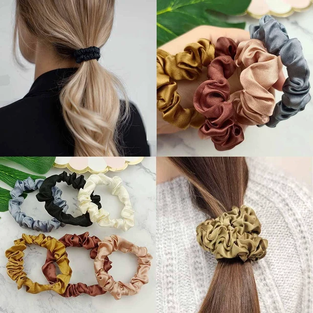 Alt view image 2 of 7 - 12 Pieces Silk Satin Scrunchies Skinny Hair Ties for Women, Girls Ponytail Holder - Small Elastic Soft Hair Ropes for Thin, Thick and Curly Hair (Colorful)