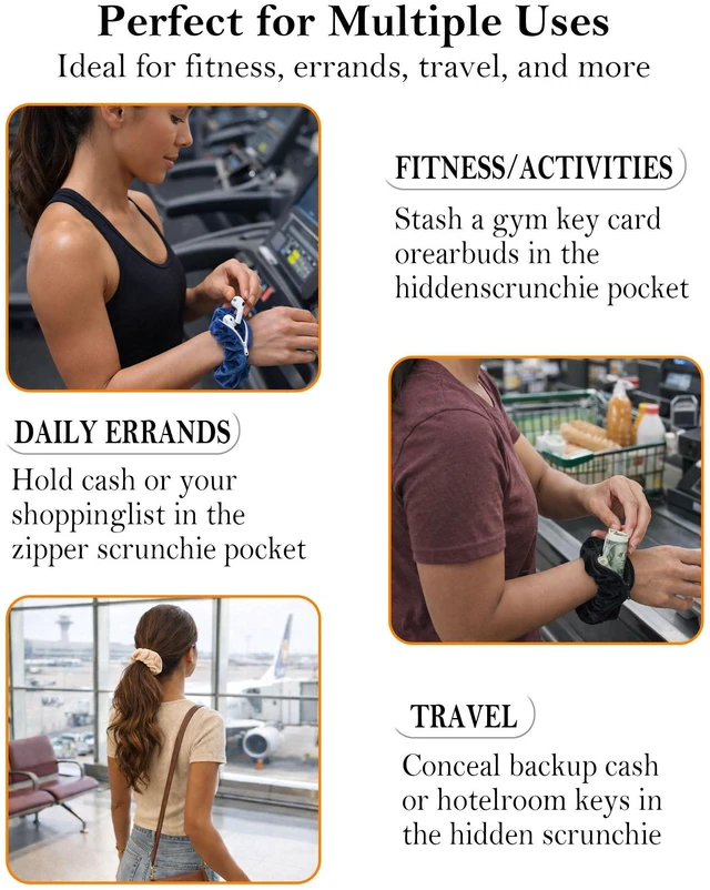 Alt view image 2 of 6 - SUNEBOIZ Velvet Pocket Scrunchie Hair Tie - Secret Hidden Pouch for AirPods, Keys, Money, Travel & Gym Hair Accessory