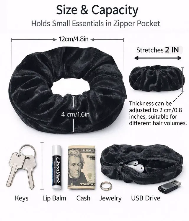 Alt view image 4 of 6 - SUNEBOIZ Velvet Pocket Scrunchie Hair Tie - Secret Hidden Pouch for AirPods, Keys, Money, Travel & Gym Hair Accessory