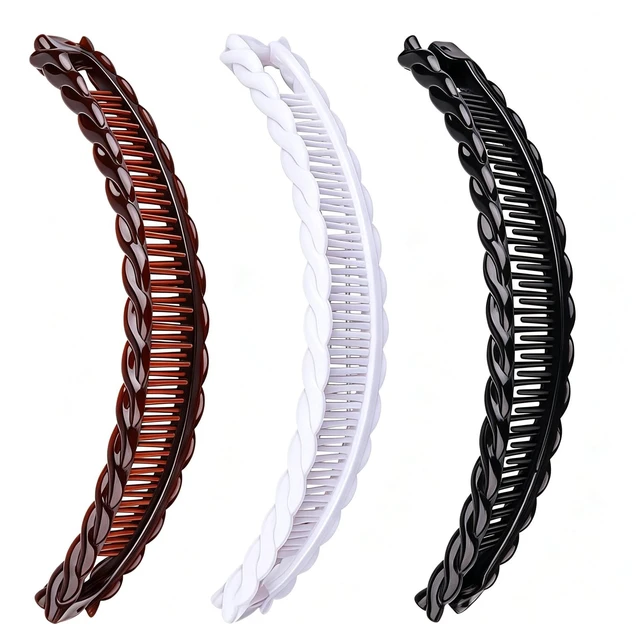 Main image of 3 Pcs Mixed Colors Banana Hair Clips Set,Claws Hair Grips Hair Accessories,Vintage-Style Hair Grips for Women and Girls,Gentle Hold Hair Accessories for Thick Hair, Updos,Ponytails,Clips and Barrettes