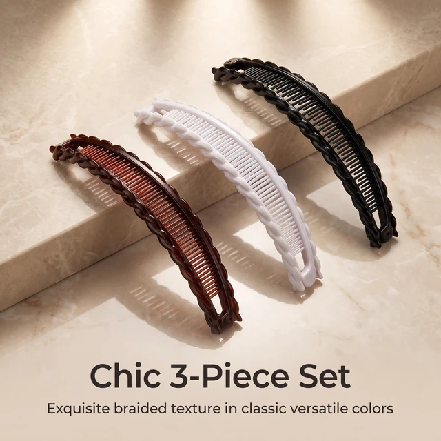 Alt view image 4 of 7 - 3 Pcs Mixed Colors Banana Hair Clips Set,Claws Hair Grips Hair Accessories,Vintage-Style Hair Grips for Women and Girls,Gentle Hold Hair Accessories for Thick Hair, Updos,Ponytails,Clips and Barrettes