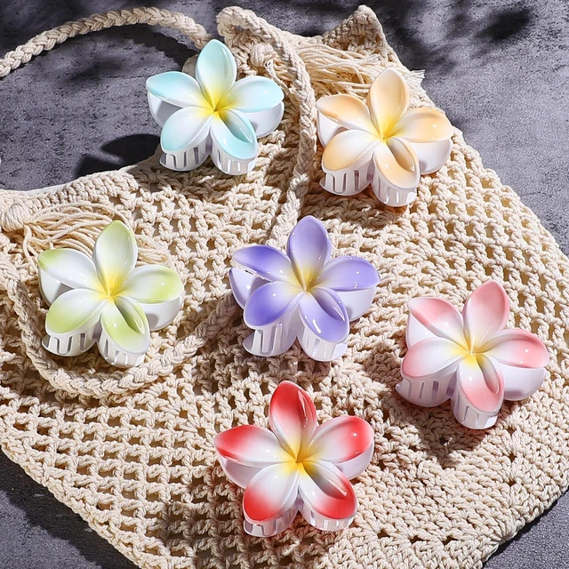 Alt view image 3 of 6 - CHANDAT Flower Hair Clips 6 PCS Hair Accessories for Women - Light Petal | Hawaiian Claw Clips for Vacation Hibiscus Hair Claw Clips for Girls Cute Large Hair Clips for Thick and Thin Hair Plumeria