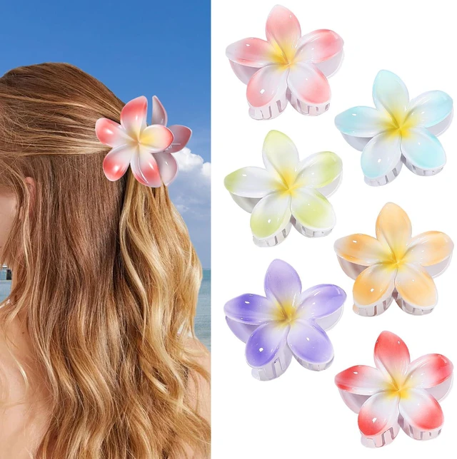 Alt view image 4 of 6 - CHANDAT Flower Hair Clips 6 PCS Hair Accessories for Women - Light Petal | Hawaiian Claw Clips for Vacation Hibiscus Hair Claw Clips for Girls Cute Large Hair Clips for Thick and Thin Hair Plumeria