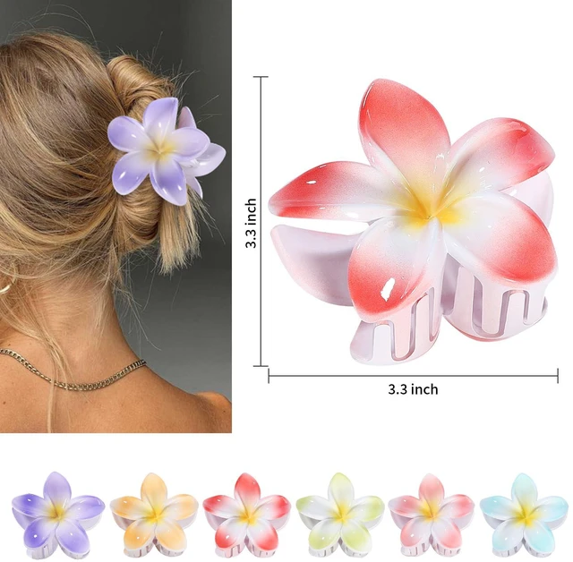 Alt view image 5 of 6 - CHANDAT Flower Hair Clips 6 PCS Hair Accessories for Women - Light Petal | Hawaiian Claw Clips for Vacation Hibiscus Hair Claw Clips for Girls Cute Large Hair Clips for Thick and Thin Hair Plumeria