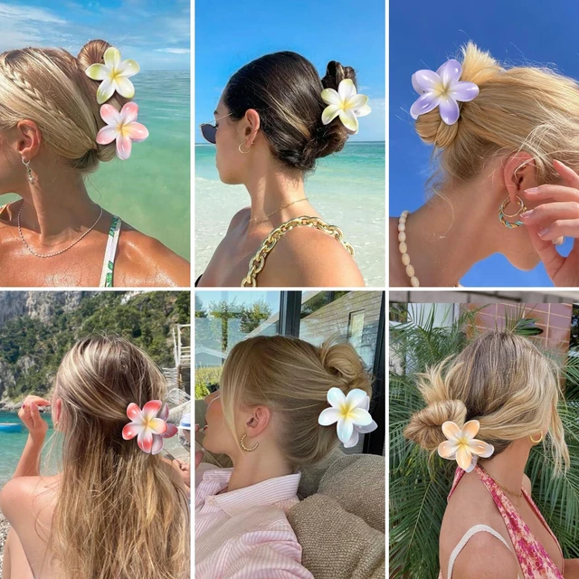 Alt view image 6 of 6 - CHANDAT Flower Hair Clips 6 PCS Hair Accessories for Women - Light Petal | Hawaiian Claw Clips for Vacation Hibiscus Hair Claw Clips for Girls Cute Large Hair Clips for Thick and Thin Hair Plumeria