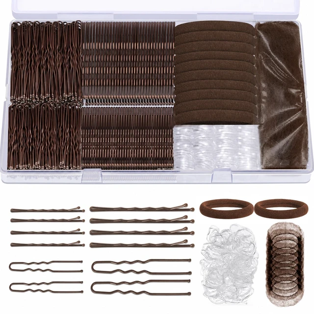 Main image of Yoeuiai 518PCS Brown Bobby Pins Hair Pins Kit with Hair Nets for Women | 100 Bobby Pins, 100 U Shaped Bun Pins, 300 Elastic Hair Bands, 10 Hair Ties for Ballet Dance Bun and Updo Hairstyles