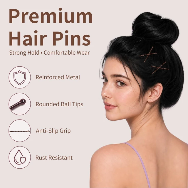 Alt view image 6 of 7 - Yoeuiai 518PCS Brown Bobby Pins Hair Pins Kit with Hair Nets for Women | 100 Bobby Pins, 100 U Shaped Bun Pins, 300 Elastic Hair Bands, 10 Hair Ties for Ballet Dance Bun and Updo Hairstyles