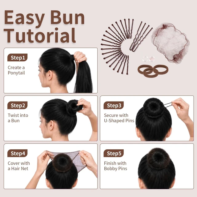 Alt view image 7 of 7 - Yoeuiai 518PCS Brown Bobby Pins Hair Pins Kit with Hair Nets for Women | 100 Bobby Pins, 100 U Shaped Bun Pins, 300 Elastic Hair Bands, 10 Hair Ties for Ballet Dance Bun and Updo Hairstyles