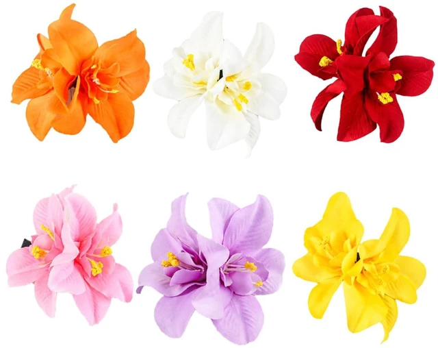 Main image of 6 Pack Bohemian Hawaiian Flower Hair Clips, Tropical Floral Bobby Pins for Women and Girls, Ideal Hair Accessories for Beach Vacation, Wedding Bridal and Party Styling