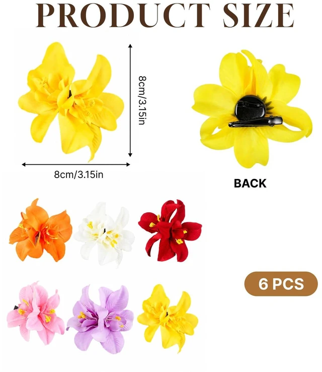 Alt view image 2 of 6 - 6 Pack Bohemian Hawaiian Flower Hair Clips, Tropical Floral Bobby Pins for Women and Girls, Ideal Hair Accessories for Beach Vacation, Wedding Bridal and Party Styling