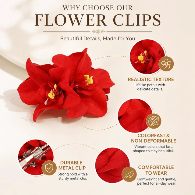 Alt view image 3 of 6 - 6 Pack Bohemian Hawaiian Flower Hair Clips, Tropical Floral Bobby Pins for Women and Girls, Ideal Hair Accessories for Beach Vacation, Wedding Bridal and Party Styling