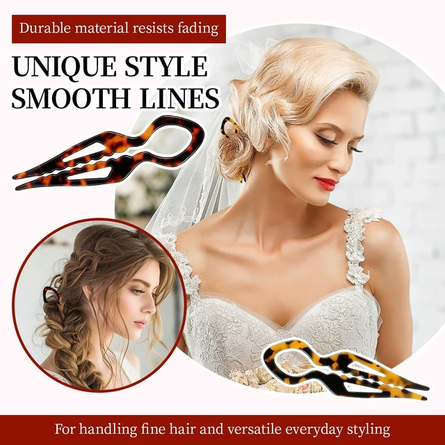 Alt view image 3 of 7 - 2PCS Prestige French Hair Pins,Acetate Tortoiseshell French Twist Pin,Serrated Anti-Slip Design for All Hair,Curved Shape Conforms to the Head,Hair Accessories for Buns and Updos (Tortoiseshell B)