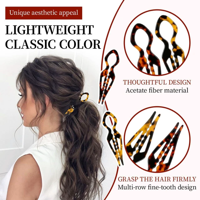 Alt view image 4 of 7 - 2PCS Prestige French Hair Pins,Acetate Tortoiseshell French Twist Pin,Serrated Anti-Slip Design for All Hair,Curved Shape Conforms to the Head,Hair Accessories for Buns and Updos (Tortoiseshell B)