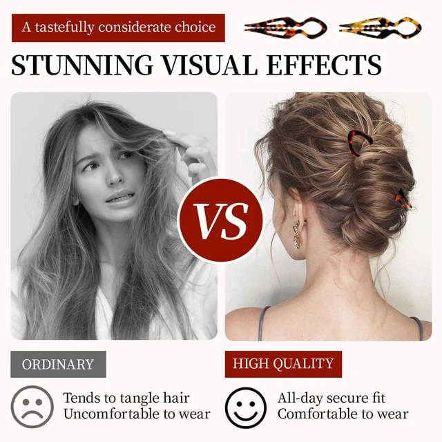 Alt view image 5 of 7 - 2PCS Prestige French Hair Pins,Acetate Tortoiseshell French Twist Pin,Serrated Anti-Slip Design for All Hair,Curved Shape Conforms to the Head,Hair Accessories for Buns and Updos (Tortoiseshell B)