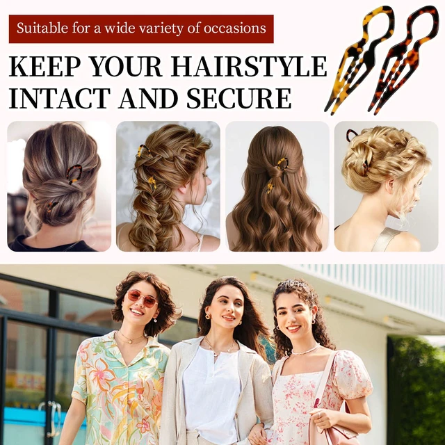 Alt view image 6 of 7 - 2PCS Prestige French Hair Pins,Acetate Tortoiseshell French Twist Pin,Serrated Anti-Slip Design for All Hair,Curved Shape Conforms to the Head,Hair Accessories for Buns and Updos (Tortoiseshell B)