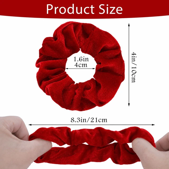 Alt view image 2 of 7 - 4 Pcs Hair Scrunchies Elastic Hair Band Soft Scrunchy Ropes Ties Red | Velvet, Thick Large, Curly Ponytail Holder, Gift for Wristband, Girls Women, Hairs Accessories, Valentine's Day, Christmas