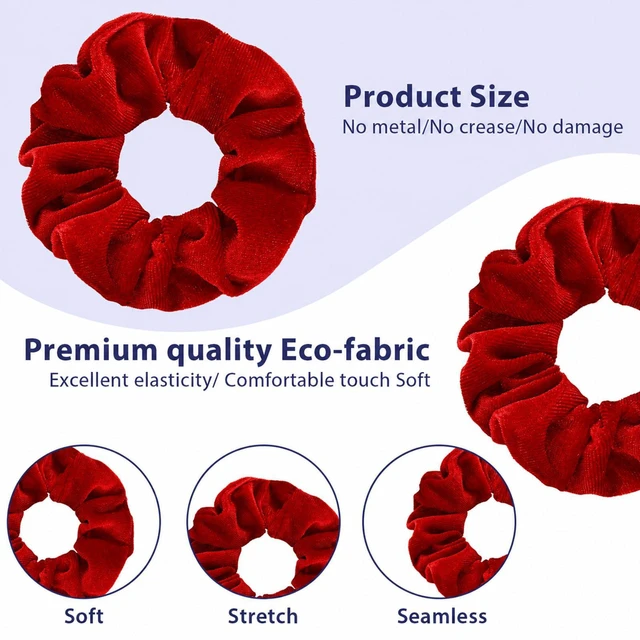 Alt view image 3 of 7 - 4 Pcs Hair Scrunchies Elastic Hair Band Soft Scrunchy Ropes Ties Red | Velvet, Thick Large, Curly Ponytail Holder, Gift for Wristband, Girls Women, Hairs Accessories, Valentine's Day, Christmas