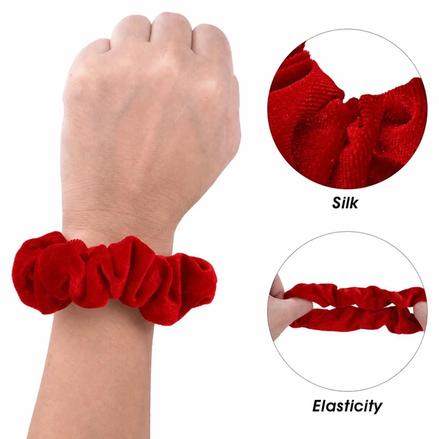 Alt view image 4 of 7 - 4 Pcs Hair Scrunchies Elastic Hair Band Soft Scrunchy Ropes Ties Red | Velvet, Thick Large, Curly Ponytail Holder, Gift for Wristband, Girls Women, Hairs Accessories, Valentine's Day, Christmas