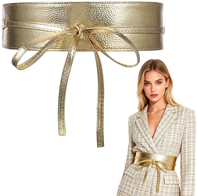 Main image of Ezymivs Women Obi Waist Belt, Faux Leather Wide Wrap Around Bowknot Belt Fashion Wrap Around Obi Belts for Dress Jumpsuit