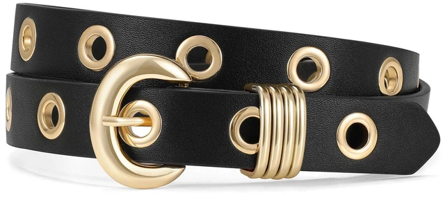 Main image of XZQTIVE Women's Skinny Leather Belt for Jeans Pants Fashion Thin Waist Belt with Gold or Silver Buckle