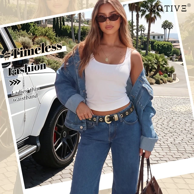 Alt view image 4 of 7 - XZQTIVE Women's Skinny Leather Belt for Jeans Pants Fashion Thin Waist Belt with Gold or Silver Buckle