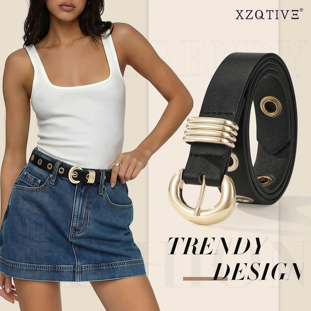 Alt view image 7 of 7 - XZQTIVE Women's Skinny Leather Belt for Jeans Pants Fashion Thin Waist Belt with Gold or Silver Buckle