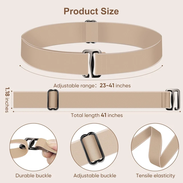 Alt view image 2 of 6 - Nfijnlt Cloth Elastic Belts for Women, Stretch Women's Belt for Jeans | No Show Black Stretchy Belts for Women Adjustable Invisible Flat Buckle Waist Belt for Pants