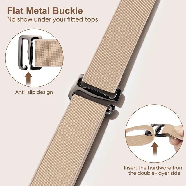 Alt view image 3 of 6 - Nfijnlt Cloth Elastic Belts for Women, Stretch Women's Belt for Jeans | No Show Black Stretchy Belts for Women Adjustable Invisible Flat Buckle Waist Belt for Pants