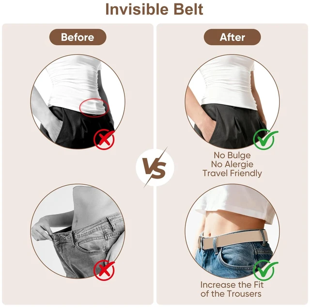 Alt view image 6 of 6 - Nfijnlt Cloth Elastic Belts for Women, Stretch Women's Belt for Jeans | No Show Black Stretchy Belts for Women Adjustable Invisible Flat Buckle Waist Belt for Pants