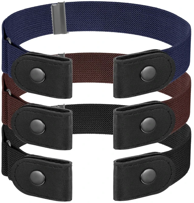 Main image of 3 PCS No Buckle Stretch Belt Invisible Elastic Waist Belt Set | for Women & Men, Adjustable Lazy Belts, for Jeans Pants, Comfortable Stretchy, Buckleless Belts, Navy, Black, Brown
