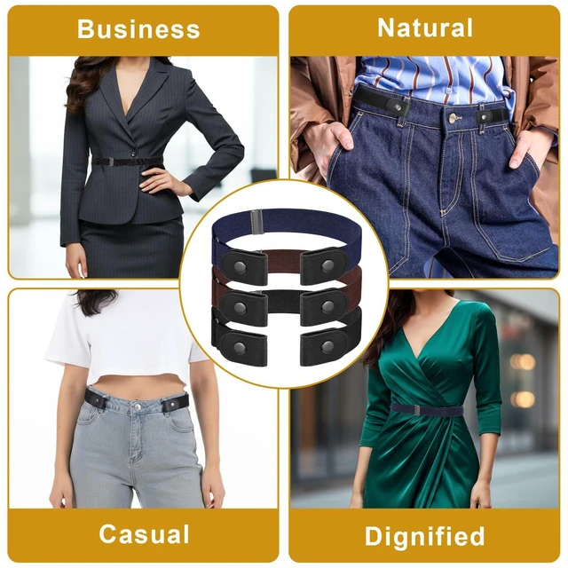 Alt view image 6 of 7 - 3 PCS No Buckle Stretch Belt Invisible Elastic Waist Belt Set | for Women & Men, Adjustable Lazy Belts, for Jeans Pants, Comfortable Stretchy, Buckleless Belts, Navy, Black, Brown