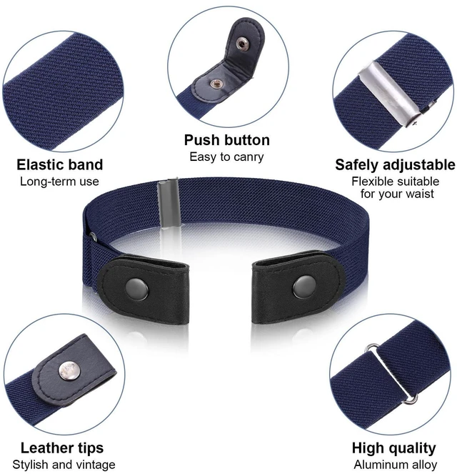 Alt view image 3 of 7 - 3 PCS No Buckle Stretch Belt Invisible Elastic Waist Belt Set | for Women & Men, Adjustable Lazy Belts, for Jeans Pants, Comfortable Stretchy, Buckleless Belts, Navy, Black, Brown