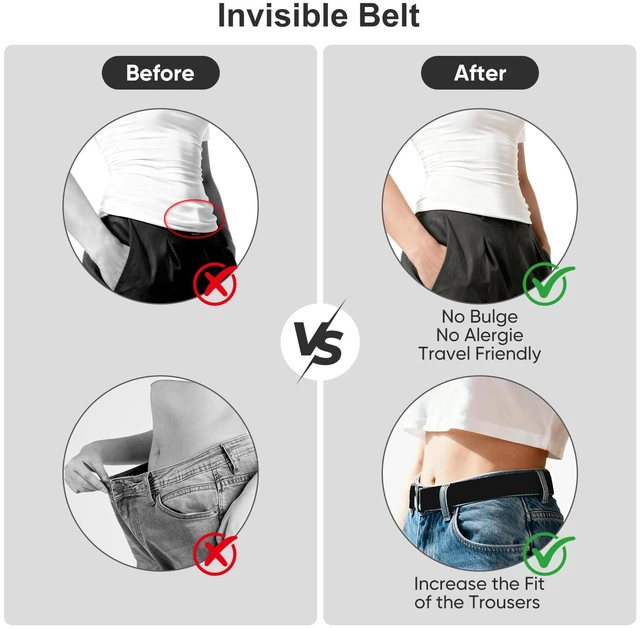 Alt view image 6 of 6 - Nfijnlt Cloth Elastic Belts for Women, Stretch Women's Belt for Jeans | No Show Black Stretchy Belts for Women Adjustable Invisible Flat Buckle Waist Belt for Pants