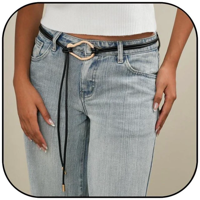 Main image of rgwtgkyh Rope Belts for Women Boho Thin Black Leather Tie Belt with Gold Buckle for Formal Costume Dresses Skirt Jeans Pants