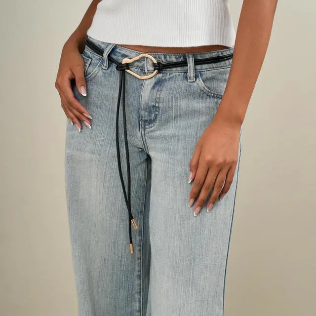 Alt view image 2 of 6 - rgwtgkyh Rope Belts for Women Boho Thin Black Leather Tie Belt with Gold Buckle for Formal Costume Dresses Skirt Jeans Pants