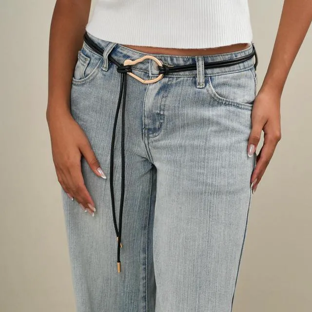 Alt view image 3 of 6 - rgwtgkyh Rope Belts for Women Boho Thin Black Leather Tie Belt with Gold Buckle for Formal Costume Dresses Skirt Jeans Pants