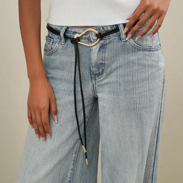 Alt view image 4 of 6 - rgwtgkyh Rope Belts for Women Boho Thin Black Leather Tie Belt with Gold Buckle for Formal Costume Dresses Skirt Jeans Pants