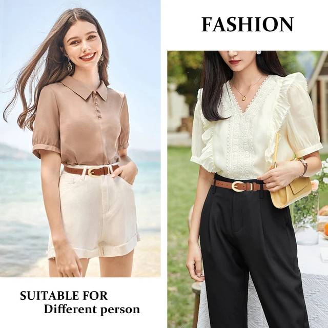 Alt view image 3 of 5 - LEEXTON Womens Belts for Jeans Pants Leather Belt Dresses Fashion Gold Buckle Ladies Belt